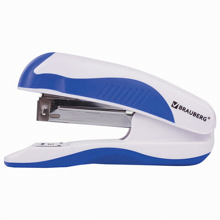 Степлер №24/6, 26/6 BRAUBERG "JET PRO", до 25 листов, эргономичный, бело-синий, 228584