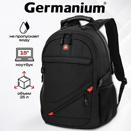 Рюкзак GERMANIUM "S-01" универсальный, с отделением для ноутбука, влагостойкий, черный, 47х32х20 см, 226947