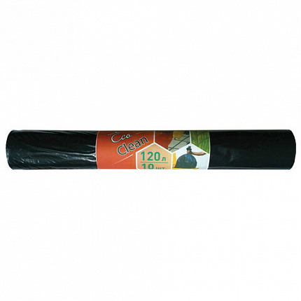 Мешки для мусора 120 л, черные, в рулоне 10 шт., ПВД, 25 мкм, 68х102 см, ЭКОНОМ, КОНЦЕПЦИЯ БЫТА "EcoClean", 2630