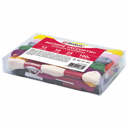 Нитки для вышивания (мулине), набор 25 цветов, 10 м, полиэфир, DEVELIA (Девелиа), 665430