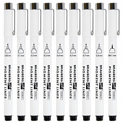 Капиллярные ручки линеры 9 шт., черные, 0,05-0,8 мм / Кисть S, BRAUBERG ART DEBUT, 143944