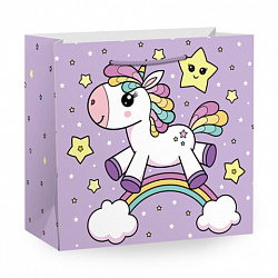 Пакет подарочный (1 штука) 20x12x25см "Единорожка", с атласной лентой, ЗОЛОТАЯ СКАЗКА, 700858