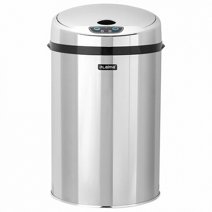 Ведро для мусора СЕНСОРНОЕ 12 л, нержавеющая сталь, зеркальная крышка, питание от 4-х батареек AA (не входят в комплект), LAIMA, 609327