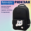 Рюкзак BRAUBERG STYLE, 2 отделения, 4 кармана, "Всем привет!", черный, 40х26х15 см, 274410