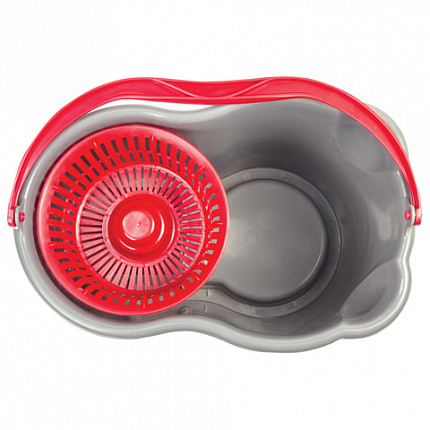 Швабра с отжимом и ведром 14л/7л, центрифуга отжим педалью, 2 круглые насадки, крепление кольцо, серо-красный, LAIMA, 603622