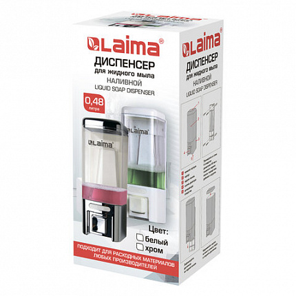 Дозатор для жидкого мыла LAIMA, НАЛИВНОЙ, 0,48 л, хром, ABS-пластик, 605053