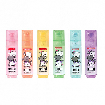 Текстовыделитель мини с принтами BRAUBERG "PASTEL", АССОРТИ В ПЛАСТИКОВОЙ БАНКЕ, 1-5 мм, 152536