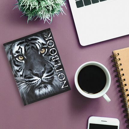 Блокнот МАЛЫЙ ФОРМАТ 110х147 мм, А6, 80 л., твердый, клетка, выборочный лак, BRAUBERG, "Тигровый", 123244