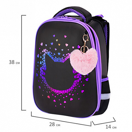 Ранец BRAUBERG SHINY, 2 отделения, с брелком, Pretty face, 38х28х14 см, 273142