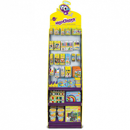 Стойка для размещения товара напольная УСИЛЕННАЯ ЮНЛАНДИЯ, 200х60х40 см, 3 полки, 25 крючков, 504345