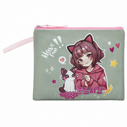 Папка для тетрадей BRAUBERG А5, 1 отделение, полиэстер, на молнии, с ручкой, "Anime friends", 272202