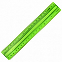 Линейка пластиковая 20 см, BRAUBERG, с держателем, прозрачная, неоновая, ассорти, 210834