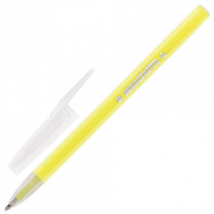 Ручка шариковая масляная ЮНЛАНДИЯ "НЕОН", СИНЯЯ, безопасный корпус ассорти, узел 1 мм, линия письма 0,5 мм, 142701