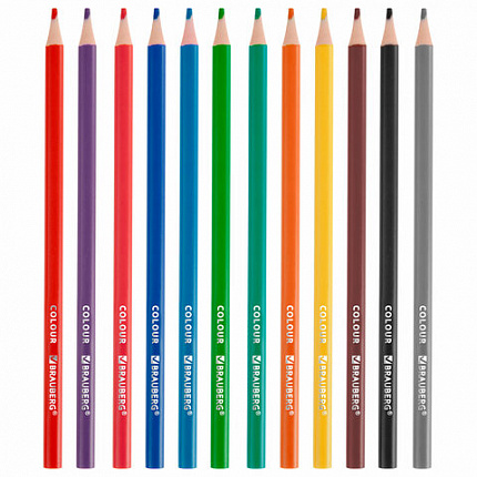 Карандаши цветные "АССОРТИ 8 ДИЗАЙНОВ 7+ лет", 12 цветов, трехгранные, BRAUBERG, 182056