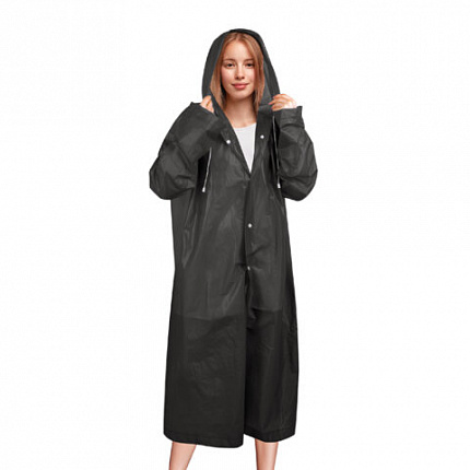 Дождевик плащ на кнопках, EVA, многоразовый прочный, чехол в комплекте, универсальный размер, черный, SHAMAANI (ШАМААНИ), 610932