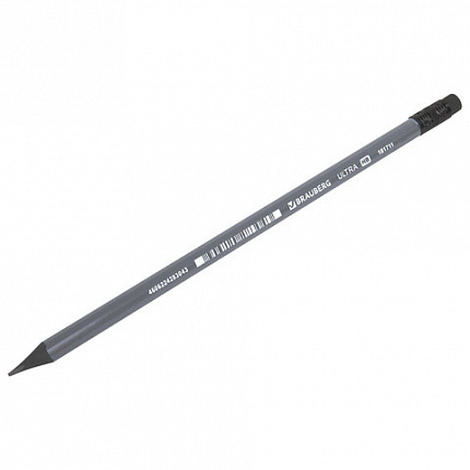 Карандаш чернографитный BRAUBERG "ULTRA", 1 шт., HB, с ластиком, пластиковый, 181711