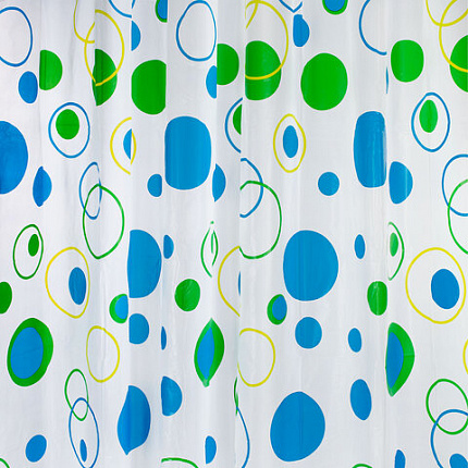 Шторка для ванной PEVA, 180х180 см, кольца в комплекте, дизайн ассорти, КРУГИ, WBZ (ВБЗ), 700070