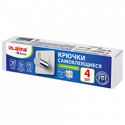 Крючки самоклеящиеся универсальные 4,5x4,5 см, КОМПЛЕКТ 4 шт., сталь, серебристые, LAIMA Home, 608785