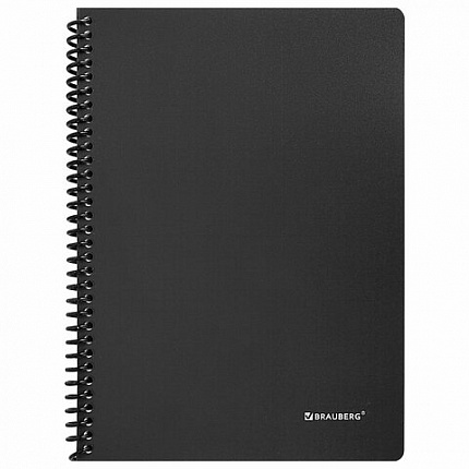 Тетрадь обложка пластик, А5, 80 л., спираль пластик, клетка, BRAUBERG "Metropolis", черный, 404745