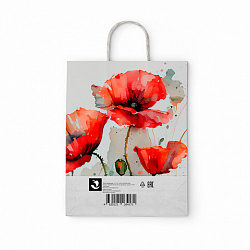 Крафт-пакет бумажный "Маки" 22х12х25 см, с кручеными ручками, плотность 100 г/м2, белый, 114171