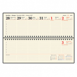 Планинг датированный 2027 305х140мм BRAUBERG Iguana, под кожу, черный, 118196