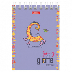 Блокнот МАЛЫЙ ФОРМАТ А7, 60 л., гребень, картон, клетка, HATBER, "Веселый жираф", 081165, 60Б7В1гр