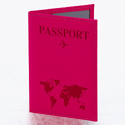Обложка для паспорта "Passport map", экокожа soft-touch, малиновая, STAFF, 238761