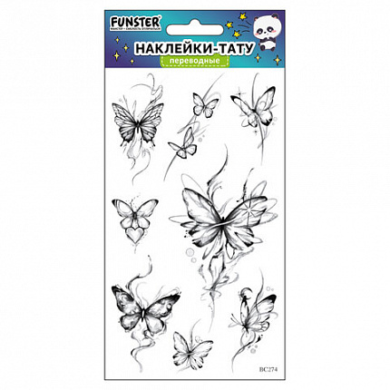 Наклейки-тату переводные "Цветные", 20,5х10 см, ассорти 12 видов, FUNSTER (ФАНСТЕР), 666105