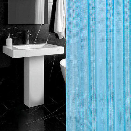 Шторка для ванной ПОЛИЭСТЕР, 180х200 см, кольца в комплекте, ГОЛУБОЙ БРИЛЛИАНТ, PRIMILA (ПРИМИЛА), 700096