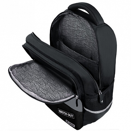 Рюкзак BRAUBERG STAR, 1 отделение, 5 карманов, "Watch out", черный, 40x29x13 см, 273132