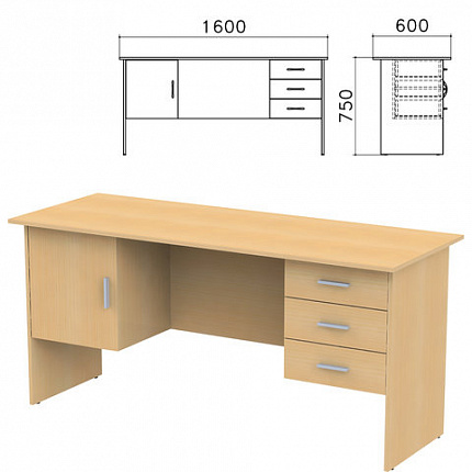 Стол письменный "Канц", 1600х600х750 мм, 2 тумбы, комбинированный, цвет бук невский, СК29.10