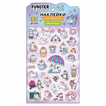 Наклейки объемные "Яркий микс", 19х13,5 см, ассорти 12 видов, FUNSTER (ФАНСТЕР), 666087