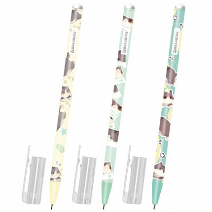 РЕЗЕРВ Ручка стираемая гелевая BRAUBERG CUTE CATS, СИНЯЯ, корпус ассорти, линия 0,35м, 144481