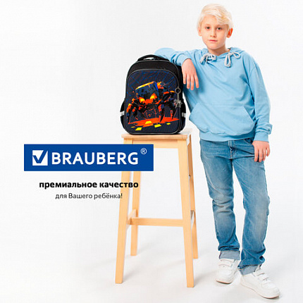 Ранец BRAUBERG QUADRO, 3 отделения, с брелком, "Огненный паук", 37х28х18 см, 273106