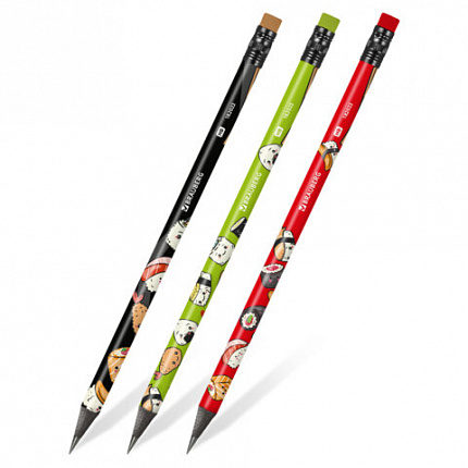 Карандаш чернографитный BRAUBERG "JAPAN FOOD", 1 шт, HB, с ластиком, корпус ассорти, 182022