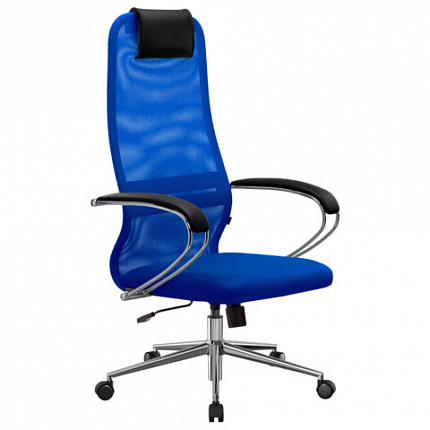 Кресло офисное МЕТТА "SU-B-8" хром, ткань-сетка, сиденье мягкое, синее