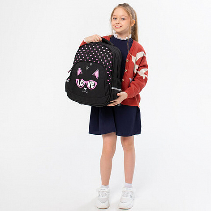 Рюкзак BRAUBERG SOFT, 2 отделения, 3 кармана, "Cool cat", СВЕТЯЩИЙСЯ, 40х31х15 см, 273118