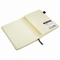 Блокнот А5 138x213 мм, BRAUBERG "Velvet", резинка, держатель, 80 л., клетка, бежевый, 116240