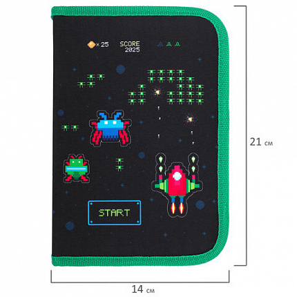Пенал BRAUBERG с наполнением, 1 отделение, 1 откидная планка, 24 предмета, 21х14 см, "Space strike", 273534