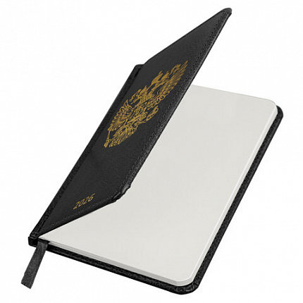 Ежедневник датированный 2026 А5 138х213 мм, BRAUBERG "State", под кожу, черный, 117415