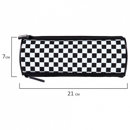 Пенал мягкий BRAUBERG, 3 отделения, нейлон, 21х7х7 см, "Black and White", 273582