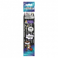 Набор карандашей чернографитных c забавной надписью FUNSTER (ФАНСТЕР) FUNNY NOTES BLK, 6 штук, HB, с ластиком, 182039