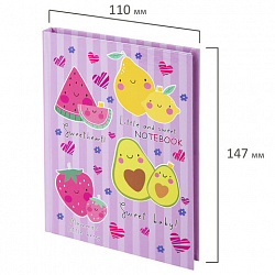 Блокнот МАЛЫЙ ФОРМАТ (110х147 мм), А6, 80 л., твёрдый, клетка, BRAUBERG KIDS, "Фруктики", 114444