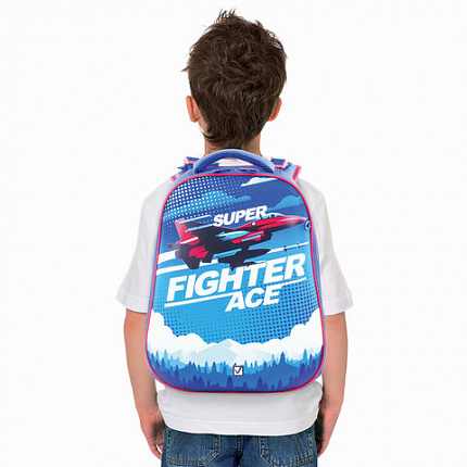 Ранец BRAUBERG EXTRA, 2 отделения, анатомическая спинка, дополнительный объем, для мальчиков, "Истребитель", 39х28х19 см, 227844