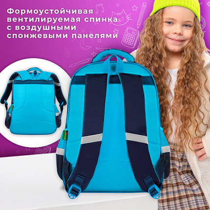 Рюкзак BRAUBERG KIDS FLOSSY, 2 отделения, 3 кармана, "Sky girl", 3D-панель, 40х28х18 см, 273179