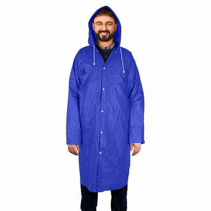 Дождевик плащ на кнопках, EVA, многоразовый прочный, чехол в комплекте, универсальный размер, синий, SHAMAANI (ШАМААНИ), 610931