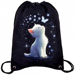 Мешок для обуви BRAUBERG PREMIUM, карман, подкладка, светоотражайка, 43х33 см, "White kitten", 274646