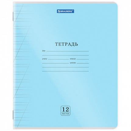 Тетрадь пластиковая обложка (прозрачная) 12 листов, косая линия, BRAUBERG "Smart Cover", АССОРТИ (микс в спайке), 405024