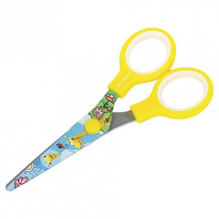 Ножницы 130 мм с цветной печатью "Жирафы", жёлтые, закругленные, BRAUBERG KIDS, 232269