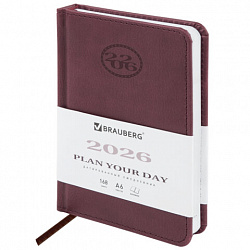 Ежедневник датированный 2026, МАЛЫЙ ФОРМАТ 100х150 мм, А6, BRAUBERG "Favorite", под кожу, коричневый, 117249